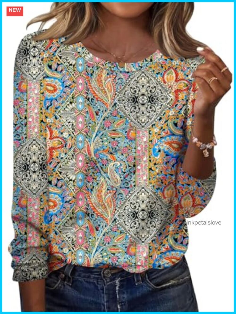 Women's Long Sleeve Crew Neck Casual Pullover Blouse Top